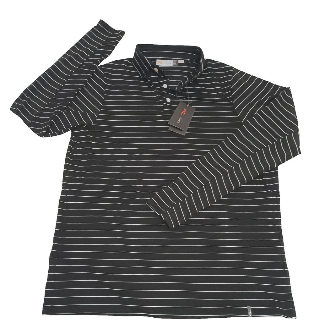 NWT Kjus Comfort Fit XS/46 Performance Striped Long Sleeve Golf Polo Shirt